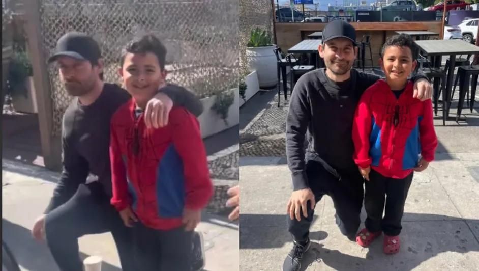 Un niño fan de spiderman se encuentra con tobey maguire el día de su cumpleaños
