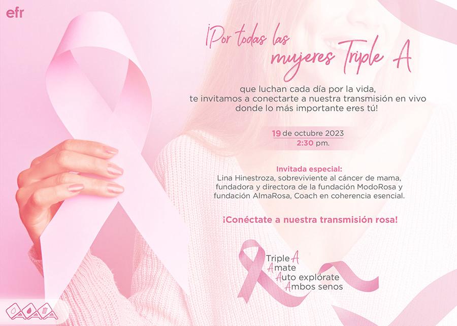 Triple a se suma a la conmemoración del día de la lucha contra el cáncer de mama, con la conferencia ‘la vida color de rosa’, de lina hinestroza