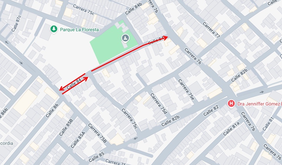 Desde el jueves 30 de octubre, la calle 84 entre carreras 75C y 76 pasa de doble a único sentido vial sur-norte